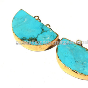 Vintage plata esterlina oro galvanizado howlita turquesa media luna conector fino colgantes encantos en capas fiesta de fianza - Product Image 2