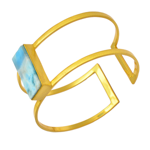 Larimar Gemstone 925 plata esterlina chapado en oro brazalete joyería moda brazalete para boda aniversario regalo para mujer - Product Image 3