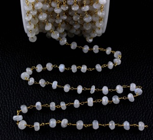 Top qualité naturel arc-en-ciel pierre de lune plaqué or chapelet chaîne lisse Rondelle pierres précieuses perles fabrication de bijoux - Product Image 3