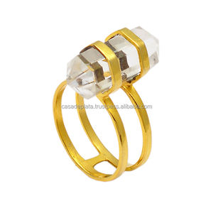 Anillo de Plata de Ley 925 con forma de pluma y piedras preciosas de cristal con ajuste de bisel chapado en oro, anillo de moda para regalo de boda. - Product Image 1