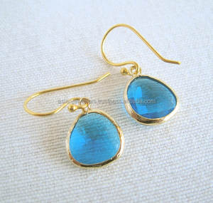925 sterling silver <b>Blue</b> <b>Topaz</b> quartz gemstone gold vermeil bezel <b>earrings</b> - Product Image 1