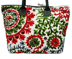 Poignée en cuir Suzani Broderie Femmes Indien Sac À Main Broderie Sacs À Bandoulière - Product Image 3