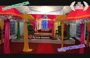 Punjabi Theme <b>Mehndi</b> Stage Setup with Statues, Mehandi Stage <b>Decoration</b>, Muslim Sangeet Stage Decor - Product Image 6