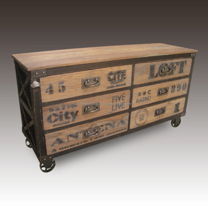 Commode en bois antique de style industriel vintage, fabriquée à la main en fer, teck européen, rangement intelligent pour la maison, le bureau, la cuisine, le salon - Product Image 1