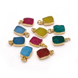 หินโมราธรรมชาติหลากสี,เครื่องประดับแฮนด์เมดจี้อิเล็กโทรดสีทองทรงแปดเหลี่ยมอัญมณีดรูซี่ - Product Image 2