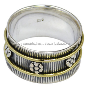 Precio al por mayor 925 plata esterlina dos tonos Spinner anillo eternidad Vermeil compromiso boda regalo fabricante - Product Image 2