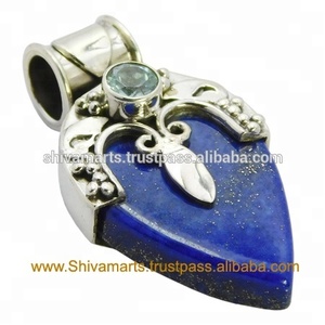 Solide 925 Sterling Silver Topaze Multi Gemstone Vintage Rhodium Plaqué Indien À La Main Fine Jewelry Pendentif Collier - Product Image 2