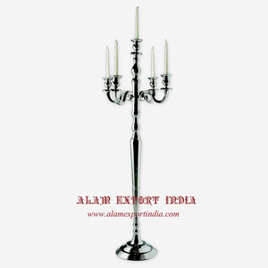 Candelabro de plata hecho a mano en India con 5 pequeños brazos metálicos, con forma novedosa de aluminio dorado, decorativo para 5 velas, ideal para bodas. - Product Image 3