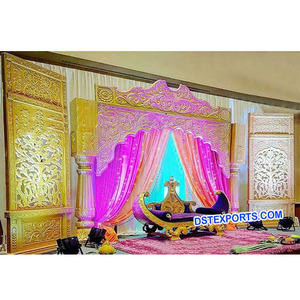 Escenario de boda indio de estilo tradicional, paneles de tallado de flores para boda, hermoso escenario de recepción real de boda - Product Image 1