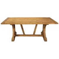 Table à manger élégante en teck recyclé, pliable, style antique vintage, avec base en tréteaux, grande taille