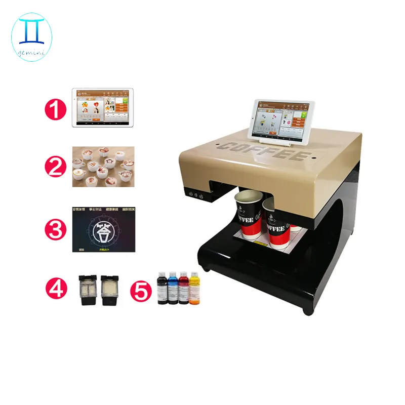 1-4 cups touch screen tablet coffee printer printing machine with edible ink