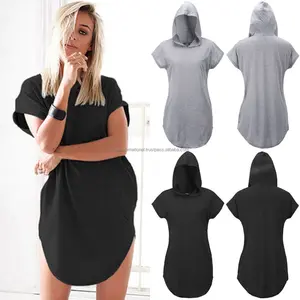 Women Short Sleeve Hoodie Sweatshirt Hooded T Shirt Jumper Top Summer Mini Dress Sports Sweat Shirts Hoodies