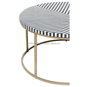 Ensemble de table basse ronde avec incrustation d'os - Product Image 3