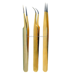 Meilleure Qualité 3 Pcs Plasma Or En Acier Inoxydable Extension De Cils Pince À Épiler Pointe Pointue Droite Courbe Volume Beauté Utilisation - Product Image 1