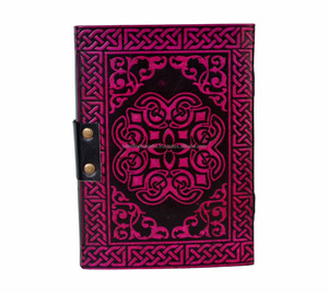 Celtique Arbre De Vie À La Main Steampunk En Relief Plume Rose Avec Noir 100% En Cuir Véritable Journal Cahier & Carnet De Croquis Journal - Product Image 3