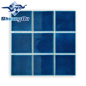 Luxus Shuangou Big Size Quadrat glasiert glänzend Hotel Villa Spa blau 100x100mm 4x4 Ice Crack Schwimmbad Keramik Mosaik fliesen