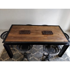 Mesa de Comedor Industrial Moderna Vintage, Muebles para el Hogar con Base de Hierro y Madera, Patas de Metal para Comedor - Product Image 1