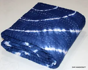 Shibori 넥타이 염료 인쇄 Kantha 이불 홈 장식 퀸 사이즈 퀼트 빈티지 핸드 스티치 담요 인도 던지기