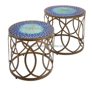 Tabouret en bois massif massif, tabouret rond en métal, de chevet - Product Image 4