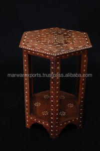 Tabouret et pouf octogonal en bois antique de conception d'incrustation d'os avec le produit fait main unique de taille personnalisée - Product Image 2