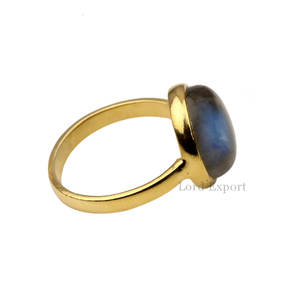 Best Selling 18K Gold Plated 925 Sterling Silver Bezel <b>Ring</b> with Natural <b>Blue</b> Fire Labradorite Cabochon Handmade Fine <b>Rings</b> - Product Image 2