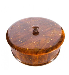 Boîte de rangement en bois de forme ronde, panier en bois fait à la main, seau en bois sculpté, boîte de travail pour pot à polir et incrusté - Product Image 4