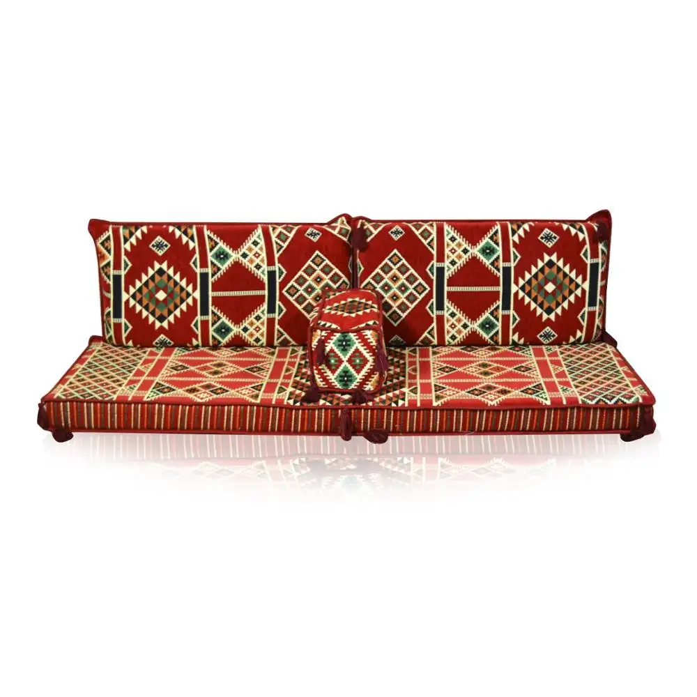 Majlis oryantal zemin oturma yer minderi yatak örtüsü seti kırmızı