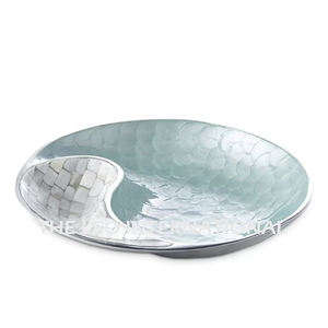 Cuenco decorativo de forma redonda de Color azul plateado con diseño esmaltado, cuenco de Metal de aluminio perfecto para mesa de comedor de cocina - Product Image 1