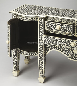 Indian Bone Inlay <b>Sideboard</b> & Buffet for Home <b>Office</b> Black and White Color Scheme - Product Image 2