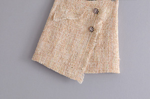 Minifalda de calle para mujer 2019 con costura de diamante, decoración de botones de cintura Natural suave y lavable - Product Image 3