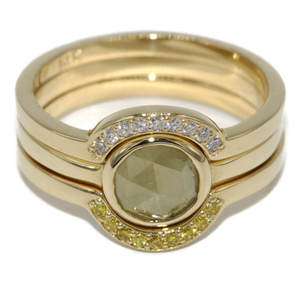 Bague en or jaune 14 carats avec diamant gris naturel taille rose de 0,68 carat, bague empilable, bague en diamant antique, bague en diamant sel et poivre - Product Image 2