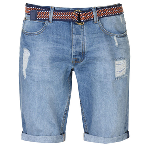 Jeans courts en denim à motif uni 100% coton pour hommes, design droit et déchiré, style décontracté, teint uni, prix de gros - Product Image 1