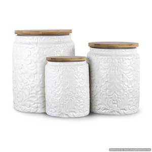 Ensembles de bidons enduits de poudre blanche en métal de la meilleure qualité avec couvercle en bois bidon de nourriture de cuisine au design de luxe au prix le plus bas - Product Image 1