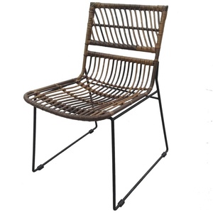 Sillas de Comedor Modernas Minimalistas de Ratán Natural con Patas de Hierro para Hogar, Apartamento, Hotel, Villa, Cocina, Comedor, con Funda Extraíble - Product Image 1
