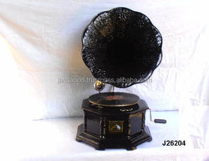 Gramófono de Base de madera hexagonal de alta calidad con cuerno de latón en Color negro decoración del hogar gramófono para sala de estar - Product Image 3