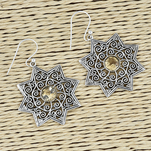 Pendientes colgantes de Starburst de Plata de Ley 925 sólida, piedras preciosas citrinas genuinas, joyería hecha a mano, CASA DE PLATA, mayorista fino - Product Image 3
