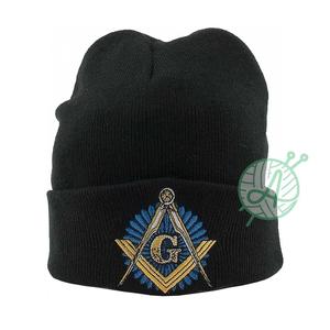 Gorro de invierno de lana 100% al por mayor con logotipo de Mason Prince Hall, gorro de lana tejido con puños - Product Image 1