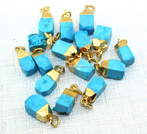 Connecteur de breloque en Turquoise, pendentif de 16 à 22mm, pépite Turquoise brut avec capuchon galvanisé en or 24k, bijoux en pierre précieuse - Product Image 4