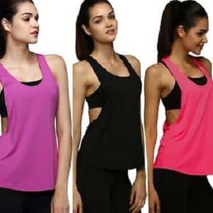 Débardeur de fitness pour femmes, 100% coton, trou de bras bas/profond, couleurs unies assorties - Product Image 1