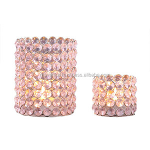 Portavelas votivo de hierro con cuentas de cristal dorado para el hogar y la boda, Vela decorativa de mesa, vela votiva - Product Image 3