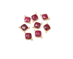 Joyería de piedras preciosas naturales de rubí teñido hecha a mano chapado en oro facetado enlace bisel piedra natal Boho conector - Product Image 2