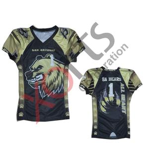 เสื้อฟุตบอลอเมริกันคุณภาพสูง แขนสั้น ระบายอากาศได้ดี พิมพ์ลายแบบรีดร้อน สไตล์ทีมแบบกำหนดเอง ดีไซน์ใหม่ - Product Image 1