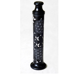Eco-Friendly Natural Soapstone Incense Holder & Burner Traditional Design <b>Round</b> Tabletop for Diwali <b>Black</b> Stone Carving - Product Image 1