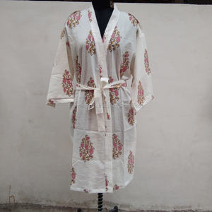 Kimono de Tela con Estampado de Bloques de Diseño Personalizado de Alta Calidad, con Cinturón y Lazos en la Cintura, Diseño Envolvente, Ropa de Dormir Cómoda, Bata para Estar en Casa - Product Image 2