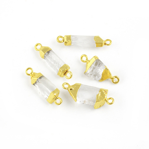 ชิ้นดิบ Selenite เจาะคู่ทองจี้เคลือบด้วยไฟฟ้าหรือตัวเชื่อมต่อ - Product Image 4