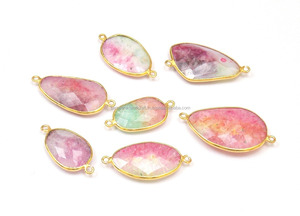 Conector Boho de Piedra Preciosa Natural Facetada Chapada en Oro con Diseño de Limón, Joyería Hecha a Mano, Bisel de Piedra de Nacimiento, Estilo Vintage - Product Image 2