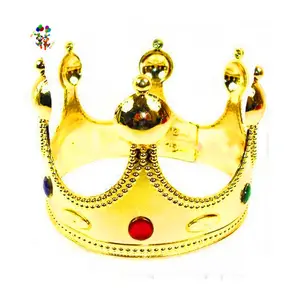 Cheap Plastic Party Fancy Dress Costume Golden Color King and Queen Crowns HPC-0799