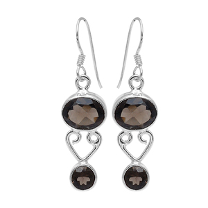 Piedra preciosa de cuarzo ahumado facetado redondo ovalado, Pendientes colgantes de alambre de oreja de Plata de Ley 925, joyería chapada en plata para boda, regalo - Product Image 1