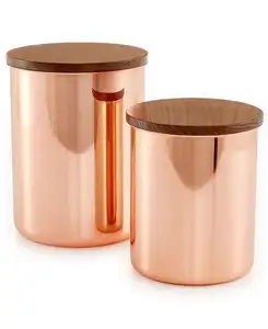 Conjunto de canister banhado de cobre com tampa de madeira, novo design elegante tampa de madeira de luxo