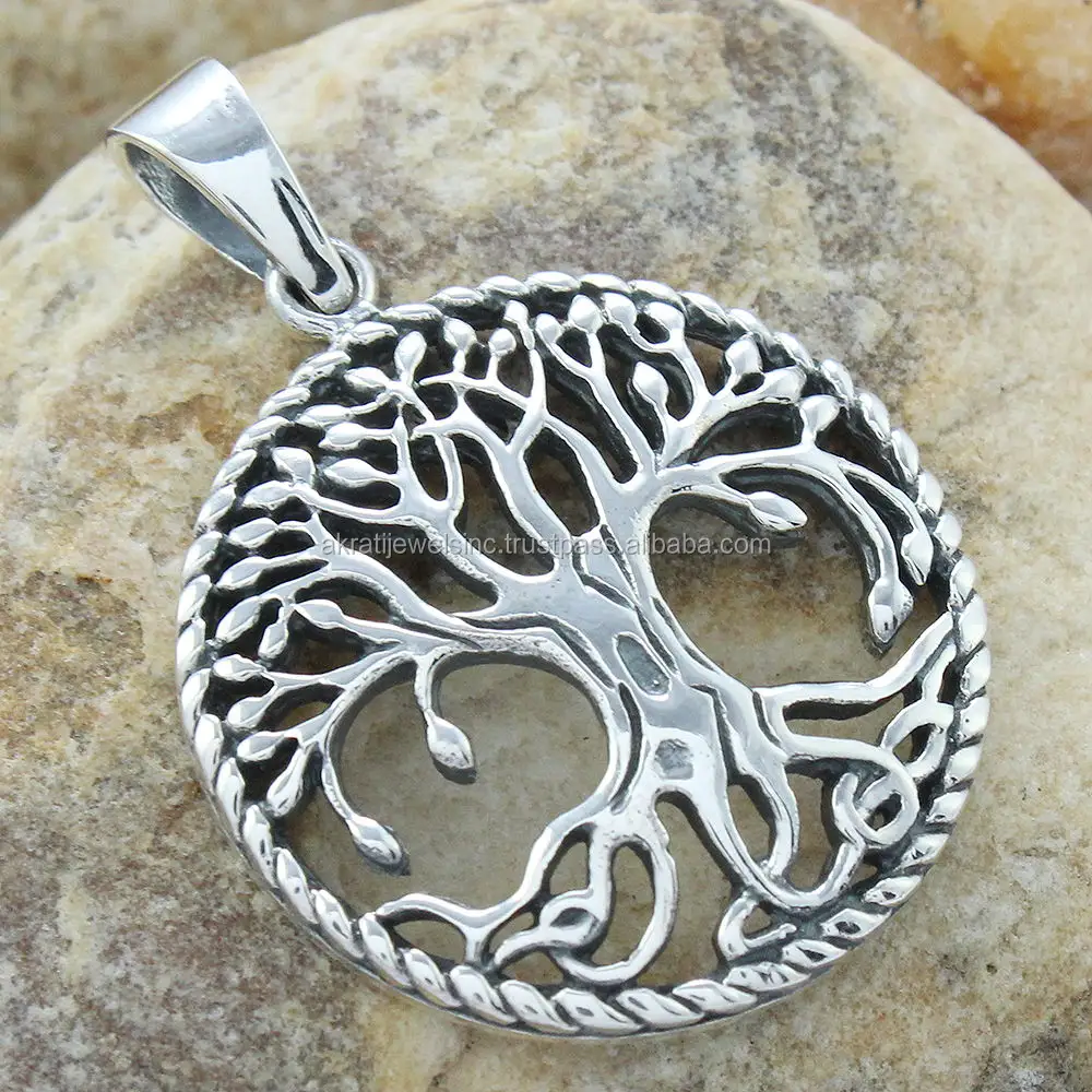 Tree design oxidized finish plain silver 925 sterling silver pendant